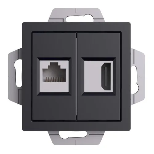 Розетка 2-м AtlasDesign HDMI+RJ45 кат.5E механизм карбон SE ATN001082 фото 3