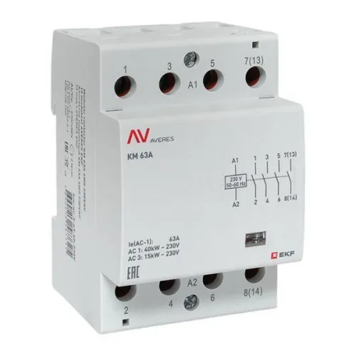 Контактор модульный КМ 63А 4NO 230В AC (3 мод.) AVERES EKF km-av-3-63-40-230V