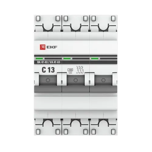 Выключатель автоматический модульный 3п C 13А 4.5кА ВА 47-63 PROxima EKF mcb4763-3-13C-pro фото 3