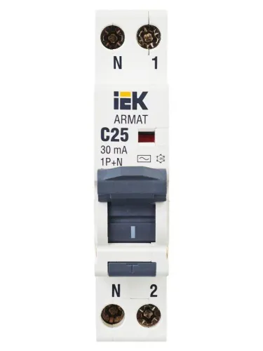Выключатель автоматический дифференциального тока 2п (1P+N) C 25А 30мА тип AC АВДТ B06S 18мм ARMAT IEK AR-B06S-1N-C25C030 фото 10