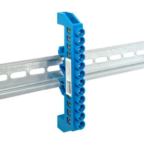Шина нулевая N 8х12 12 отверстий синий нейлоновый корпус комбинированный латунь розн. стикер PROxima EKF sn0-125-12-dn-r фото 3