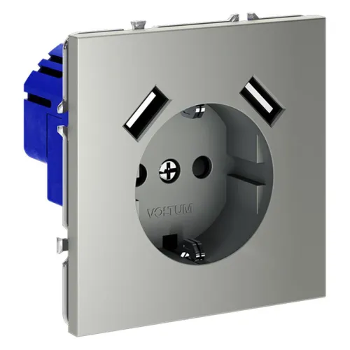 Розетка 1-м СП S70 16А с USB A+A с заземл. защ. шторки механизм сталь Voltum VLS040405 фото 4