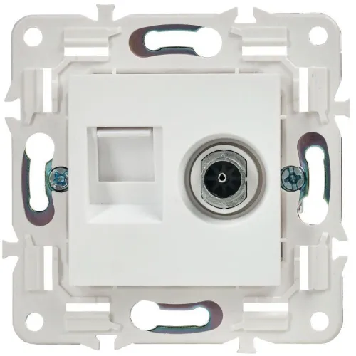 Розетка двойная TV+RJ45 кат.5E SKANDY SK-A14W арктич. бел. IEK SK-AK20-1-K01 фото 2