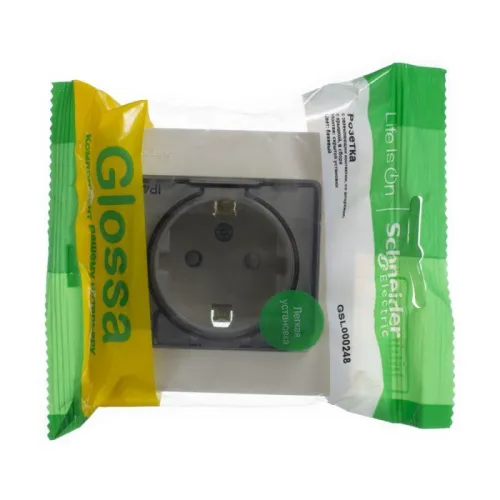 Розетка 1-м СП Glossa 16А IP44 с заземл. защ. шторки с крышкой в сборе беж. SE GSL000248 фото 8