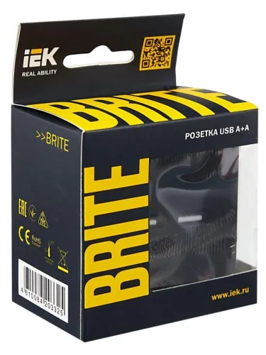Розетка BRITE USB A+A 3.1А РЮ10-1-БрЧ механизм черн. IEK BR-U21-D31-K02 фото 6