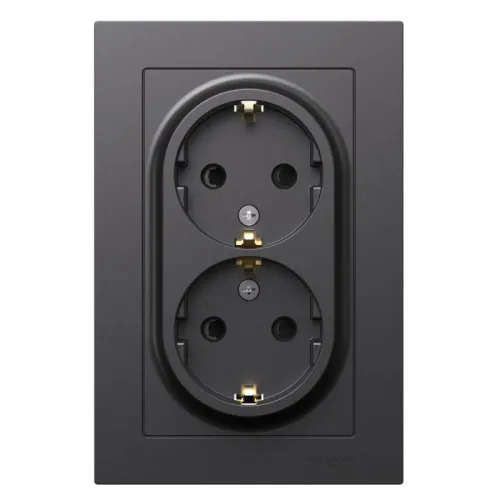 Розетка двойная AtlasDesign с заземл. со шторками 16А в сборе базальт SE ATN001426 фото 2
