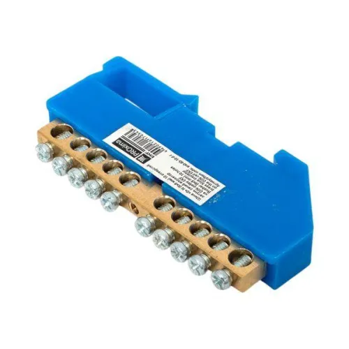 Шина нулевая N 6х9 10 отверстий синий изолятор на DIN-рейку латунь розн. стикер PROxima EKF sn0-63-10-d-r фото 4