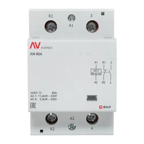 Контактор модульный КМ 80А 1NC+1NO 230В AC (3 мод.) AVERES EKF km-av-3-80-11-230V фото 2