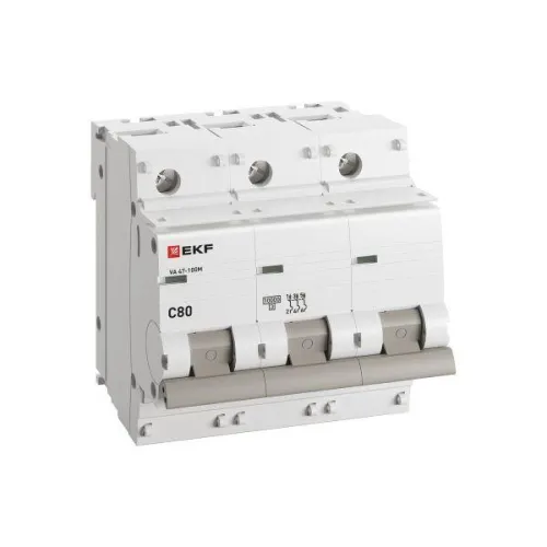Выключатель автоматический модульный 3п C 80А 10кА ВА 47-100M электромагнит. расцеп. PROxima EKF mcb47100m-3-80C-pro фото 3