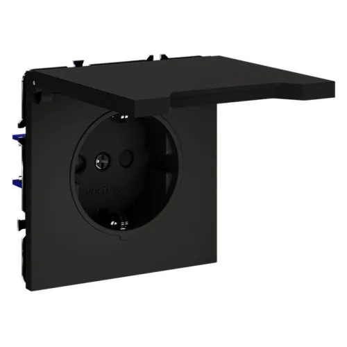 Розетка 1-м СП S70 16А с заземл. защ. шторки + крышка механизм черн. матов. Voltum VLS040308 фото 2