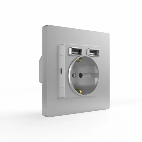 Розетка 1-м СП Pixel с заземл. с 2-мя заряд. устр. USB тип A+A механизм алюм. TOKOV ELECTRIC TKE-PX-R1U2A-C03 фото 3