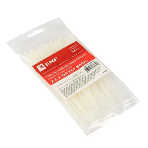 Хомут кабельный 2.5х150 нейл. бел. (уп.100шт) EKF plc-c-2.5x150 фото 2