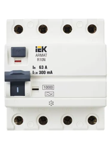 Выключатель дифференциального тока (УЗО) 4п 63А 300мА тип A ВДТ R10N ARMAT IEK AR-R10N-4-063A300 фото 4