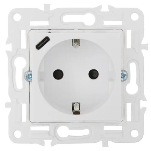Розетка SKANDY 18Вт 16А с заземл. защ. шторки с USB C SK-R17W арктич. бел. IEK SK-R14-16-U14-018-K01 фото 2