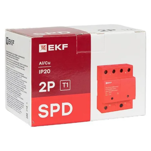 Устройство защиты от импульсных перенапряжений класс 1 Iimp 25кА (10/350мкс) 2P EKF spd-t1-2p фото 11