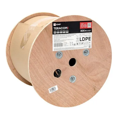 Кабель витая пара F/UTP кат.5E 4 пары 24 AWG solid с тросом сталь 7х0.4мм LDPE черн. (уп.305м) TERACOM PRO EKF TRP-5EFTP-04PE-BK-OTW3 фото 5
