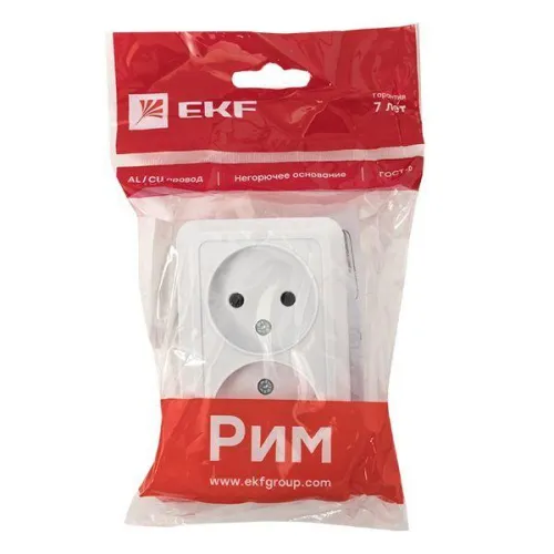 Розетка 2-м ОП Рим 10А IP20 без заземл. бел. EKF ENR10-102-10 фото 4