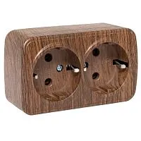 Розетка 2-м ОП Минск 16А IP20 с заземл. темн. дерево EKF EGR16-128-40