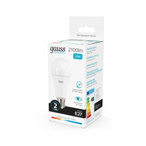 Лампа светодиодная Elementary 25Вт A70 грушевидная 4100К нейтр. бел. E27 2100лм GAUSS 73225 фото 4