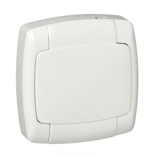 Розетка 1-м СП Рондо 16А IP44 250В с заземл. защ. шторки с крышкой бел. SchE RS16-126B-BI