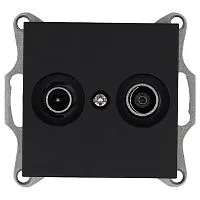 Розетка телевизионная проходная TV + FM 2-м Ф9.5мм механизм черн. матов. soft touch Jasmart G6205PB
