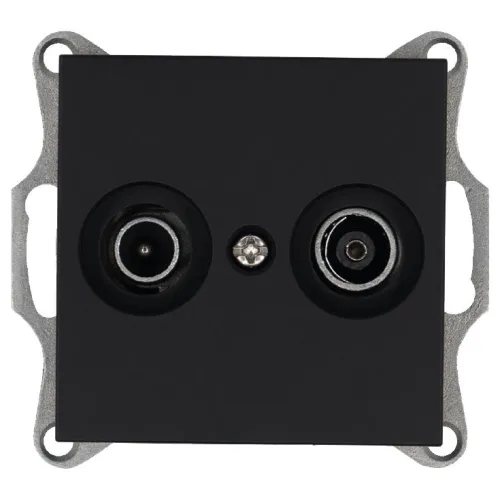 Розетка телевизионная проходная TV + FM 2-м Ф9.5мм механизм черн. матов. soft touch Jasmart G6205PB