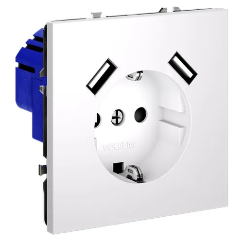 Розетка 1-м СП S70 16А с USB A+A с заземл. защ. шторки механизм бел. матов. Voltum VLS040402 фото 2