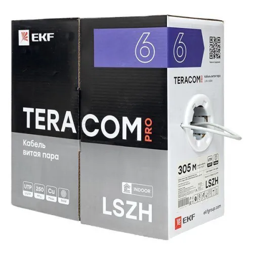 Кабель витая пара U/UTP кат.6 4 пары 23 AWG solid LSZH нг(А)-HF сер. (уп.305м) TERACOM PRO EKF TRP-6UTP-04LSH-GY-IN3 фото 2