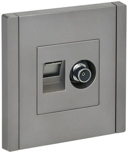 Розетка 2-м TV+RJ45 кат.5E FORTE&PIANO FP536 сталь IEK FP-AK20-1-K46