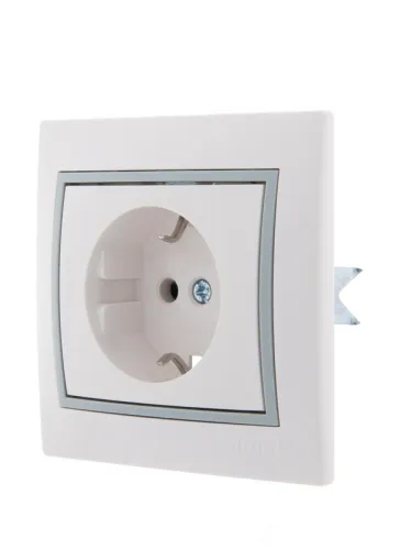 Розетка 1-м СП Mira 16А IP20 с заземл. с сер. вставкой керамика бел. LEZARD 701-0215-122 фото 2