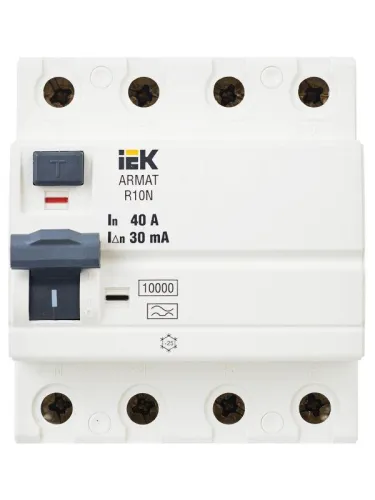 Выключатель дифференциального тока (УЗО) 4п 40А 30мА тип A ВДТ R10N ARMAT IEK AR-R10N-4-040A030 фото 10