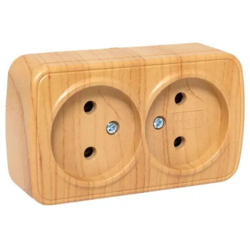 Розетка 2-м ОП Минск 10А IP20 без заземл. свет. дерево EKF EGR10-102-30