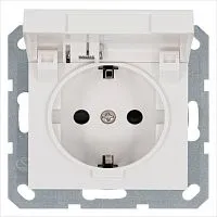 Розетка 1-м Shuko 16А IP20 с заземл. защ. шторки с крышкой механизм бел. глянцевый Jasmart G5505W