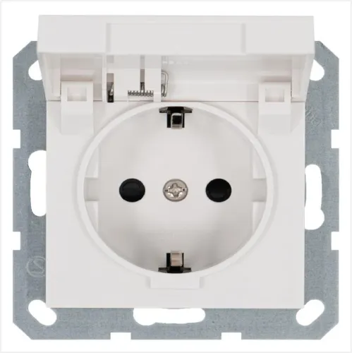 Розетка 1-м Shuko 16А IP20 с заземл. защ. шторки с крышкой механизм бел. глянцевый Jasmart G5505W