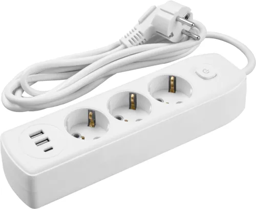 Удлинитель 3х3м с заземл. 10А IP20 90 839 OPE-USB-03-300-ESC-3x1 USB 2xType-A + Type-C с кнопкой ОНЛАЙТ 90839