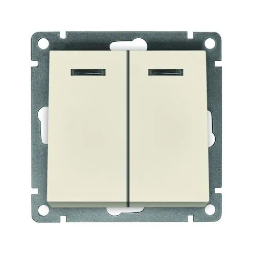 Выключатель 2-кл. СП Афина 10А IP20 с подсветкой механизм сл. кость (ivory) Universal A0123-I