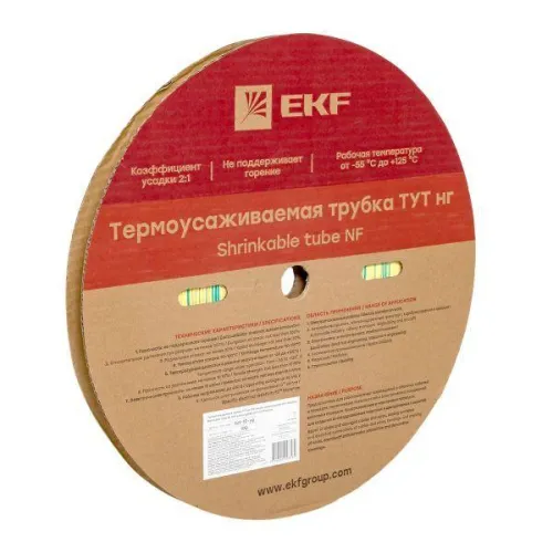 Трубка термоусадочная ТУТ нг 10/5 желт./зел. (уп.100м) EKF tut-10-yg фото 2