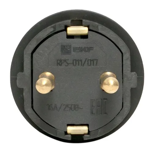 Вилка прямая 16А 2P+PE 230В IP44 каучук черн. EKF RPS-011-16-230-44 фото 2