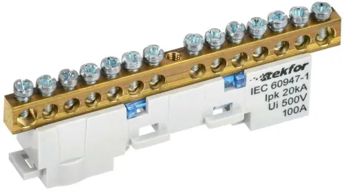 Шина TEKFOR N "ноль" неизол. на универс. держ. 6х9-14-С IEK TF-NN10-14-DL-K07