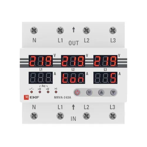 Реле напряжения и тока трехфазное с дисплеем MRVA-3 63A EKF MRVA-3-63A фото 3