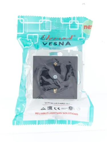 Розетка 1-м СП Vesna с заземл. защ. шторки ПБТ механизм черн. бархат LEZARD 742-4288-124B фото 3