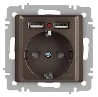 Розетка 1-м СП Accent 6-410-08 16А IP20 250В P+E Schuko + 2хUSB защ. шторки бронза Intro Б0063704