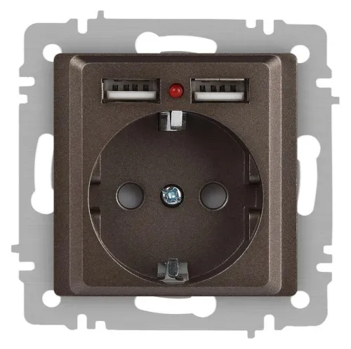 Розетка 1-м СП Accent 6-410-08 16А IP20 250В P+E Schuko + 2хUSB защ. шторки бронза Intro Б0063704