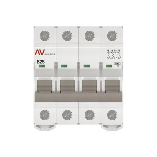 Выключатель автоматический модульный 4п B 25А 10кА AV-10 AVERES EKF mcb10-4-25B-av фото 3