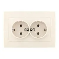 Розетка 2-м СП Валенсия 16А IP20 с заземл. защ. шторки крем. PROxima EKF EWR16-128-20