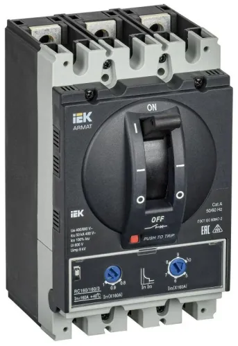 Выключатель автоматический в литом корпусе 3п D 50кА 160А расцепитель термомагнитный регулируемый ARMAT IEK AR-MCCB-3D-050-0160A-ATUC
