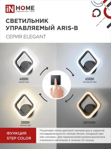 Светильник светодиодный ELEGANT ARIS-15B 15Вт 3000-6500К 1200лм 230В STEP COLOR черн. IN HOME 4690612035338 фото 5