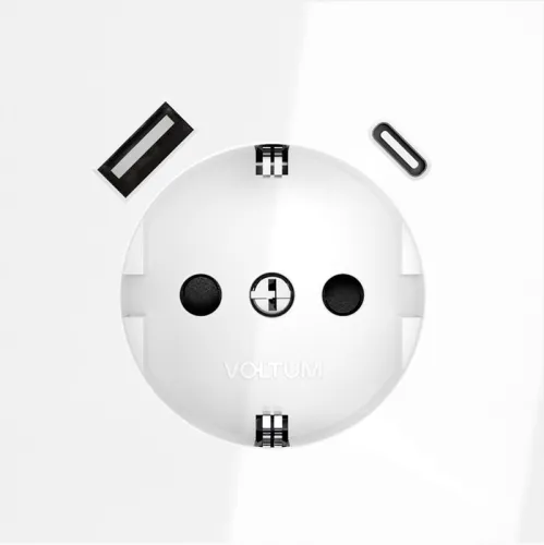 Розетка 1-м СП S70 16А с USB тип A+С механизм с заземл. защ. шторки бел. глянцевый Voltum VLS040501 фото 4
