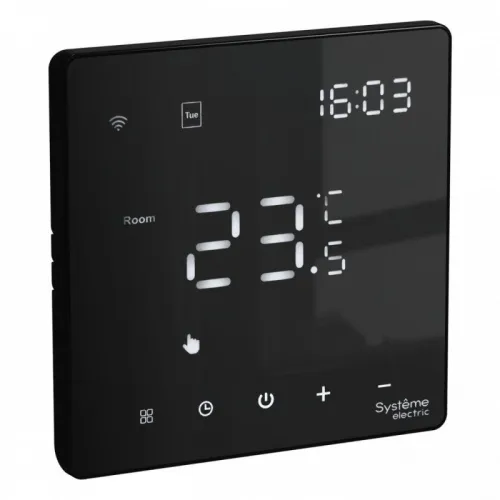 Термостат программируемый ArtGallery 16А с Wi-Fi для электрич. теплого пола моноблочный черн. SE GAL001038