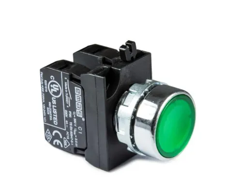 Кнопка с подсветкой-светодиод CM192DY (1НО+1НЗ) зел. EMAS CM192DY
